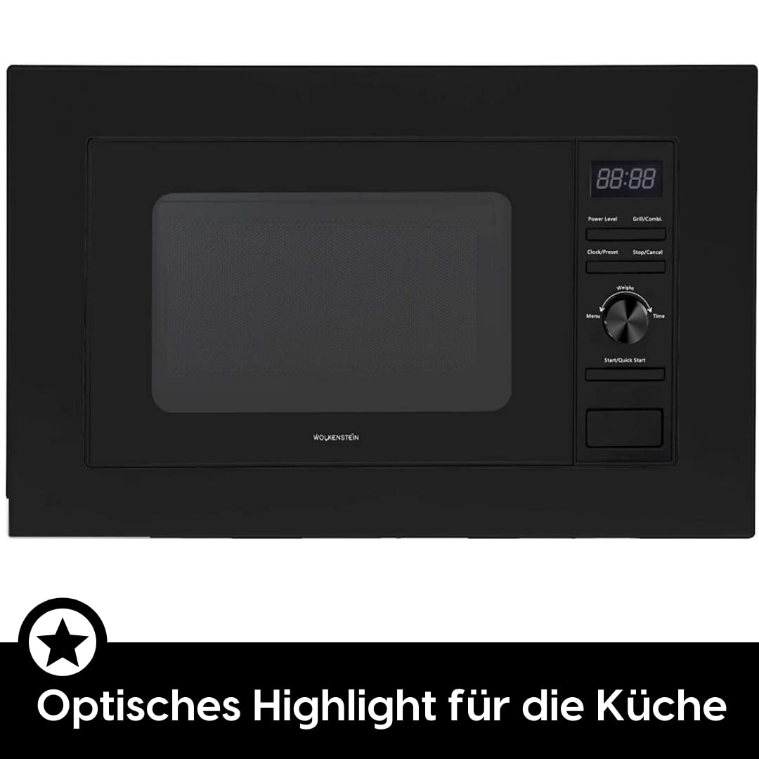 WOLKENSTEIN WMW800-20GB I 800W Mikrowellenleistung I 20L Garraum I 6 Leistungsstufen I 9 Garprogramme IAuftaufunktion I Metall-Gehäuse I Drehteller (24,5cm) I LED-Display I Kindersicherung I Schwarz