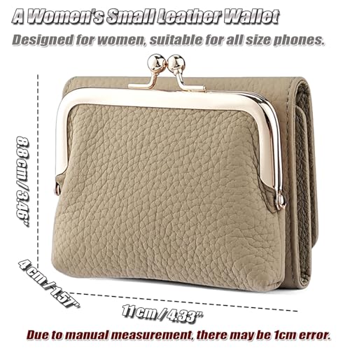 Genuine Leather Small Trifold Wallet for Women, RFID Blocking Card Holder, Compact Kiss-lock Purse with 8 Card Slots3