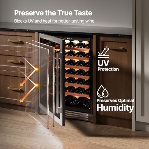 Image of Ca'Lefort 24 Inch Wine Fridge - 61 Bottle Wine Cooler Refrigerator | 40-65F Touch Control, Dual-Pane Glass Door, Adjustable Shelves, 3-Color LED, Built-In or Under Counter for Home Bar /Kitchen