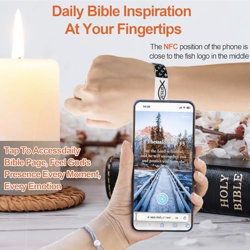 6Pack Inspirational Bible Verse Bracelets, Christian Religious Jewelry Gifts with NFC Daily Bible Verse, Elastic String Faith Friendship Bracelet for Teens, Men, Women2