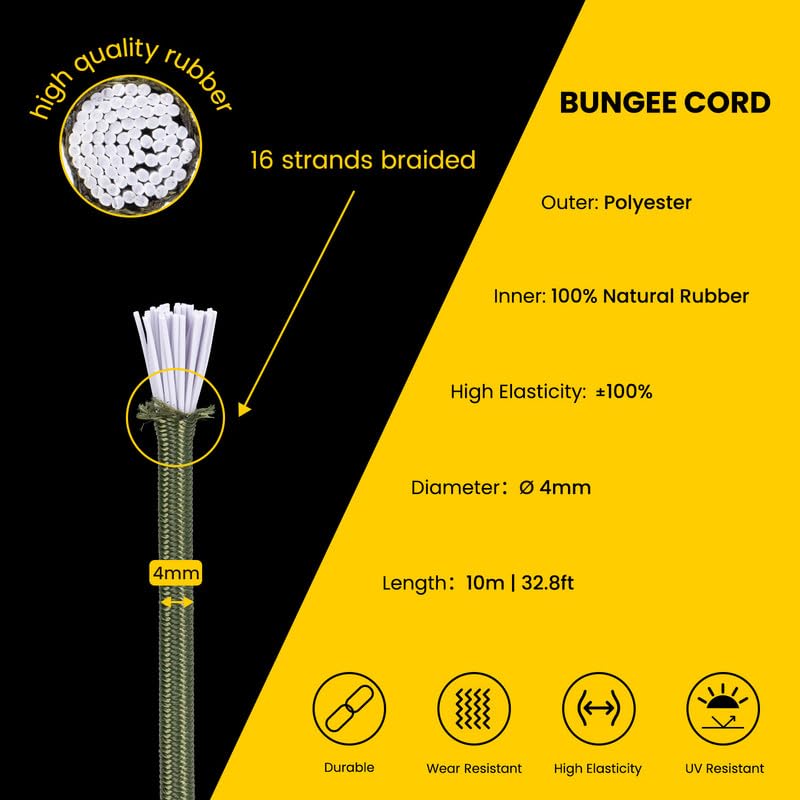 Brotree Bungee Cord Elastic Shock Cord 4mm x 10m Bungee Rope Heavy Duty for Trailer Tarpaulin, Tent Pole, Kayak and Backpack - Image 3