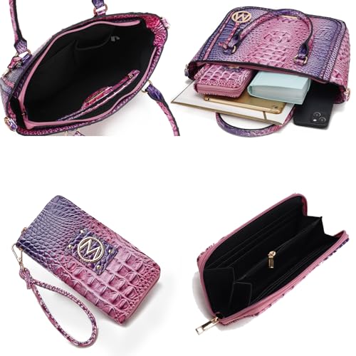 Image of MKF Collection Satchel Bag for Women's Crocodile Embossed Vegan leather Crossbody Tote Handbag Top-Handle Purse by Mia K