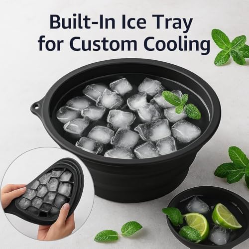 Image of Eitheo Silicone Face Ice Bowl with Built-in Ice Tray | Collapsible Facial Ice Bath Bowl for Skin Tightening & Puffiness | Portable Foldable Skincare Ice Plunge Tub (Black)