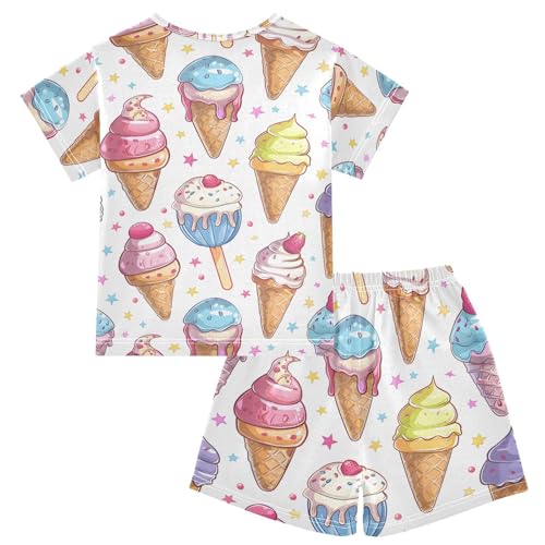 ALAZA Ice Cream Star on White Pajamas Short Sleeve 2 Piece Sleepwear Top and Bottom Pajama Set Unisex2