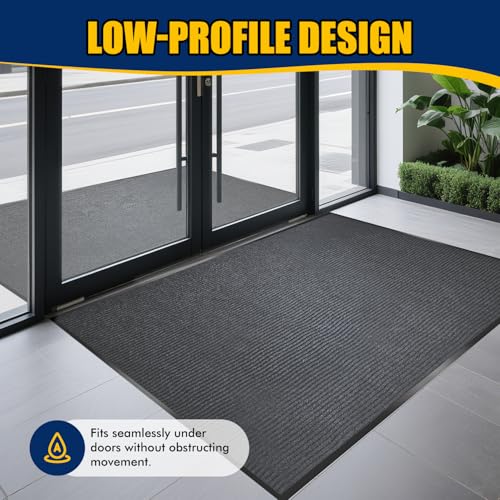Image of Extra Large Indoor /Outdoor Entrance Mat - 4 x 6 Feet, Rubber Border Door Mat Heavy Duty, Waterproof, Low-Profile, Easy to Clean, Rubber Entry Mat, Commercial Floor Mat, Charcoal Grey