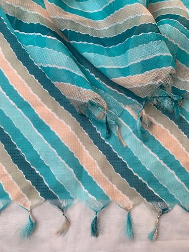 Image of Women's Cotton Blend Striped Print Dupatta with 2.20 Meters | Women's cotton printed dupatta with tassels