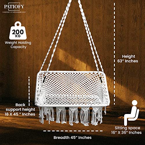 Image of Patiofy Premium Double Seater Swing / 2 Seater Swing for Balcony /Double Seater Swing Chair /Swing for Adults for Home for 2 People /Includes Large Red Sitting Cushion & 2 Small Back Cushion (White)