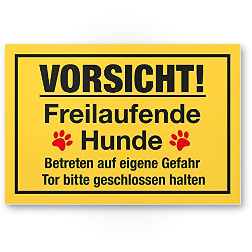Careful dog (yellow), plastic sign, safety sign garden gate / garden fence, door sign, front door, warning sign deterrent
