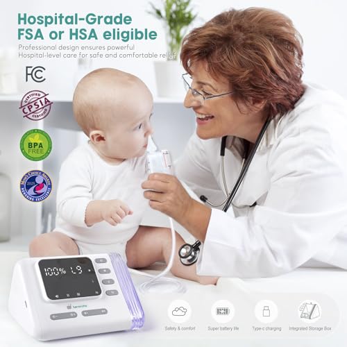 Termichy Electric Nasal Aspirator for Babies: Rechargeable 9 Levels Suction Nose Sucker for Toddlers Stuffy Nose - Built-in Storage Portable Nose Aspirator for Travel Parents