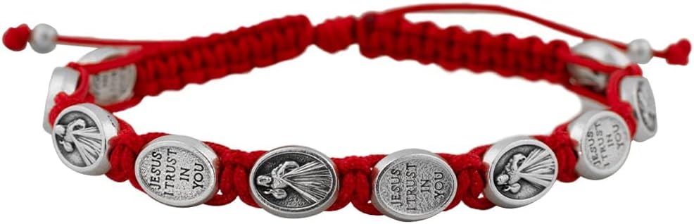 Venerare Woven Cord Bracelet | 10 Beautiful Divine Mercy Medal Beads | Adjustable | Red and White | Great Catholic Gift for First Communion, Confirmation, and Ordination | Stylish Religious Accessory - Image 5