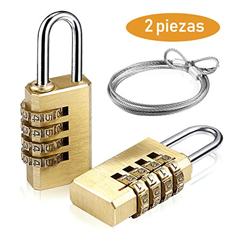 Candado de la Combinación de Seguridad, UZOPI 4 Digitos de Combinacion,Latón Materior Anti óxido,para El Casillero del Gimnasio Escolar, Archivadores, Caja De Herramientas,Maleta(con cable de Acero)