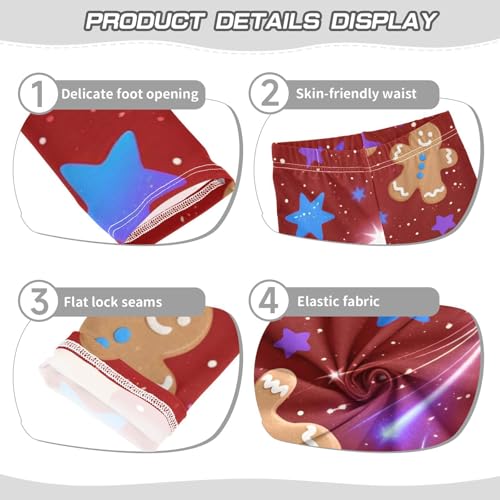 Xmas Gingerbread Man Stars on Red Girls Leggings Stretchy Dance Pants for Kids3