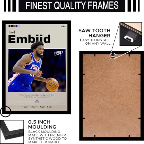 Image of BLINKART Joel Embiid | Nba Basketball Player | Synthetic Wood Photo Framed Wall Hanging Poster For Room & Office Bedroom Living Boys And Girl Room Home Wall Hanging | 12x18 Inches
