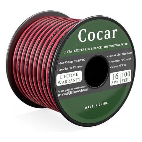 16 AWG 100FT Electrical Wire, Red & Black Ultra Flexible 12V Low Voltage Cable, 2 Conductor Wire for Car Audio, Marine, LED Lighting, and Outdoor Landscape Speaker Systems Cover