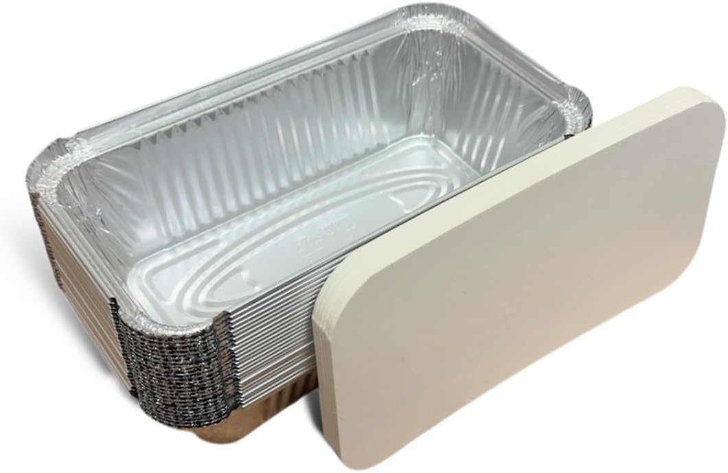 Novostyl 100 x Aluminium Foil Food Containers and Lids Size 6a Trays Large Storage Takeaways