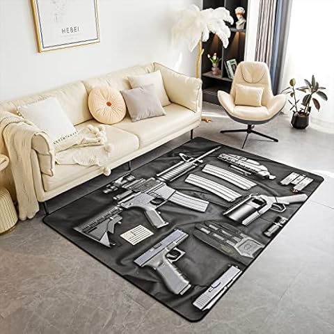 jejeloiu Army Rifle Machine Gun Living Room Rug Set Cover