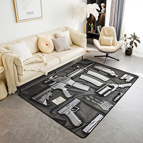 jejeloiu Army Rifle Machine Gun Living Room Rugs for Gun Pattern Accent Rug Set Area Rug 4x5 War Theme Indoor Floor Mat Decor Military Themed Non Slip Area Runner Rug