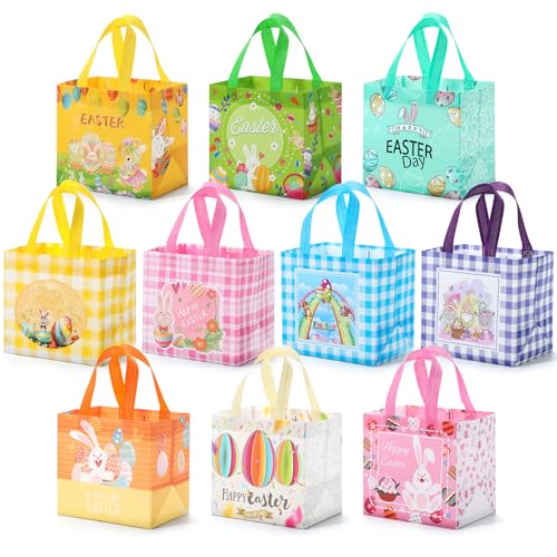 COTOPHER 10 Pcs Easter Gift Bags with Handles, Treat Bag Reusable Non-Woven, Easter Basket Container...