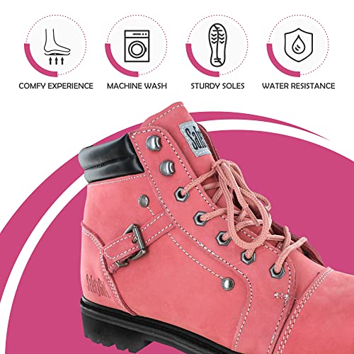 Fusion English Waterproof Work Boots - Pink Steel Toe 8M | Leather Work Boots Equipped with A Rugged Goodyear Welt Construction, Oil Resistant Outsoles and Cushioned Insoles2