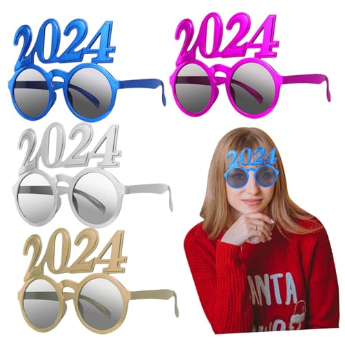 COLLBATH 4Pcs Year Party Fun Glasses Plastic Eyeglasses for Photo Props and Dancing at Celebrations