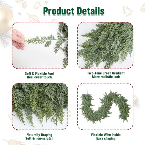 6FT Christmas Cedar Garland, Real Touch Full Greenery Christmas Decorations - image 3