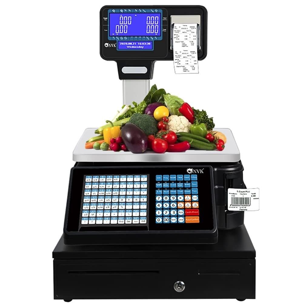 MYUYEE 30Kg Digital Label Printing Scale With Pole Display, Printer, Receipt Printer, Cash Register For Retail, Supermarket & Warehouse