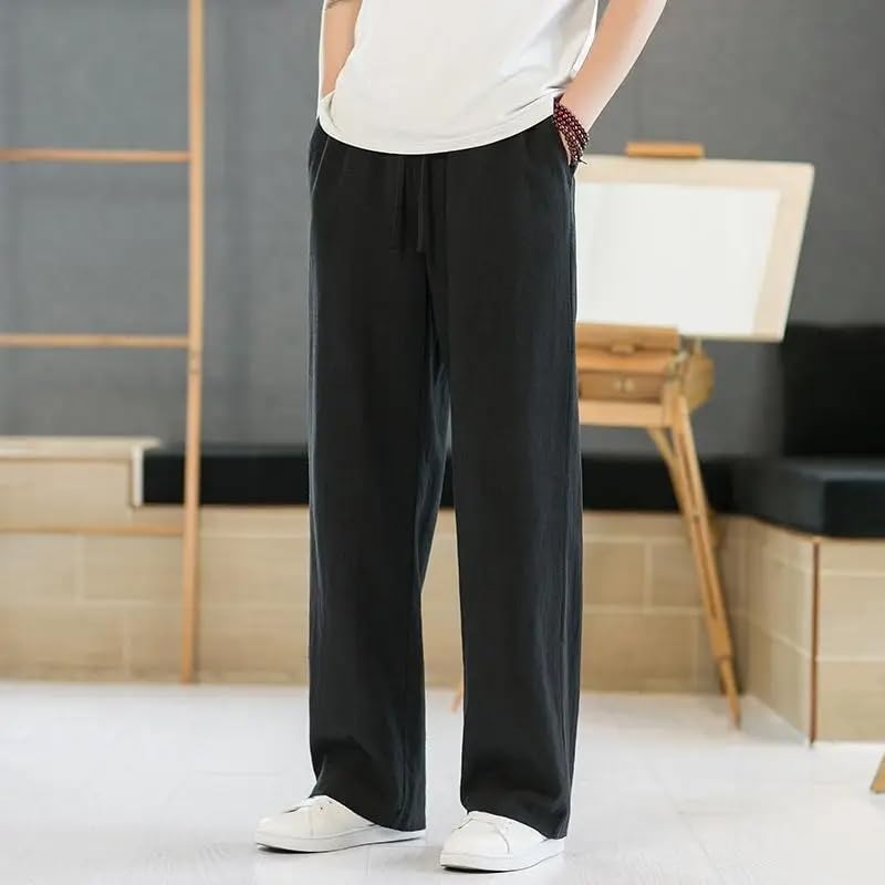 Men Summer Thin Loose Straight Cotton Linen Casual Trousers4