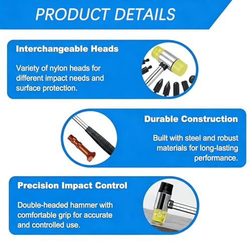 Image of Paintless Dent Repair Kit, Rubber Hammer with Tap Down Pen and 9 Shaped Heads, Dent Removal Tool for Car Body, Appliance Metal Panels, DIY Dent Repair