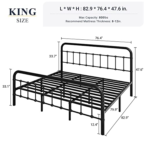 Image of Allewie King Size Metal Platform Bed Frame with Victorian Style Wrought Iron-Art Headboard /Footboard, No Box Spring Required, Black