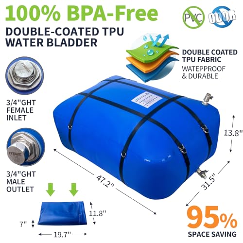 Image of Potable Water Storage Bladder, TPU Collapsible Water Tank, Food Grade BPA Free Portable Flexible Water Container for Drinking, Camping, Irrigation & Emergency, Drought, Snowstorm