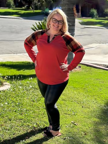 Image of CARCOS Plus Size Tops for Women Long Sleeve Fall Tunic Color Block Camo /Plaid /Leopard /Fall Blouse Crewneck Tshirt XL-5XL