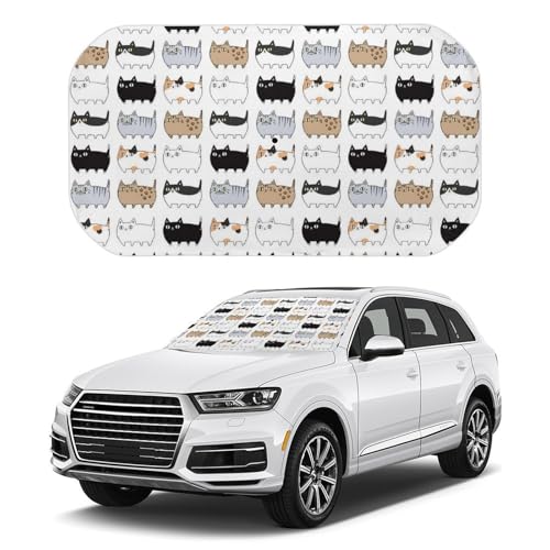 カーシェード 面白い 猫 ネコ柄 フロントガラスカバー 折りたたみ 車用サンシェード 傘型 カーフロントカバー フロントガラスカバー 遮光サンシェード 紫外線対策