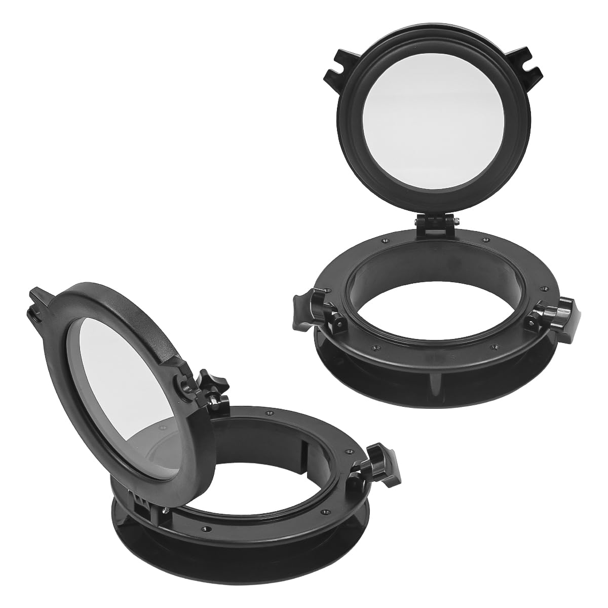 Oblò nero per barca, yacht, apertura rotonda 215 mm, plastica ABS, portello, oblò, finestra di ricambio, oblò per marina, barca, yacht, camper, nero