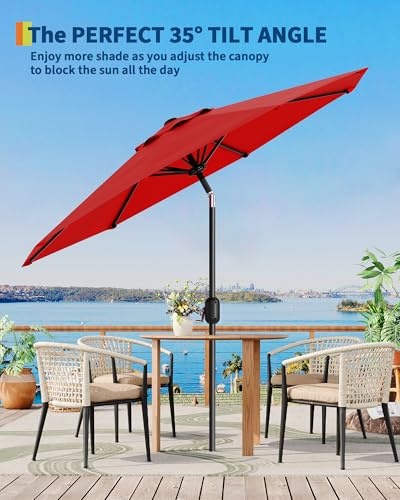 7.5FT Outdoor Patio Umbrella, Outdoor Table Umbrella, Market Umbrella With Push Button Tilt and Crank, 6 Sturdy Ribs UV Protection Waterproof for Garden, Deck, Backyard, Pool,Navy Blue