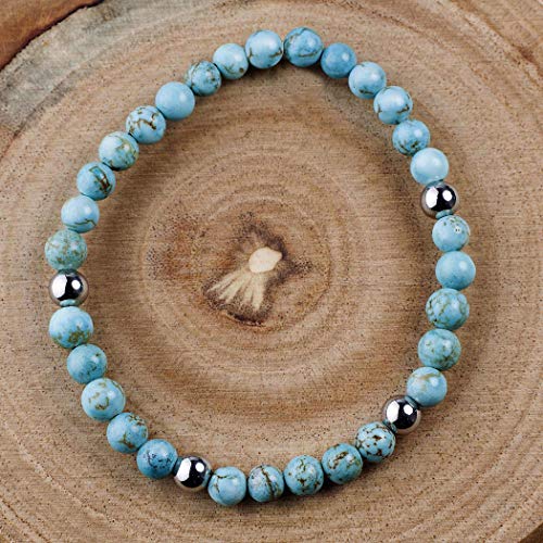 West Coast Jewelry | Elya Light Turquoise Stone Beaded Stainless Steel Stretch Bracelet (6.5Mm Wide) #TOP3