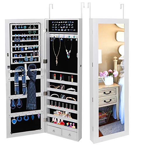 SUPER DEAL Jewelry Armoire Lockable Jewelry Cabinet Wall/Door Mounted Jewelry Organizer with Full