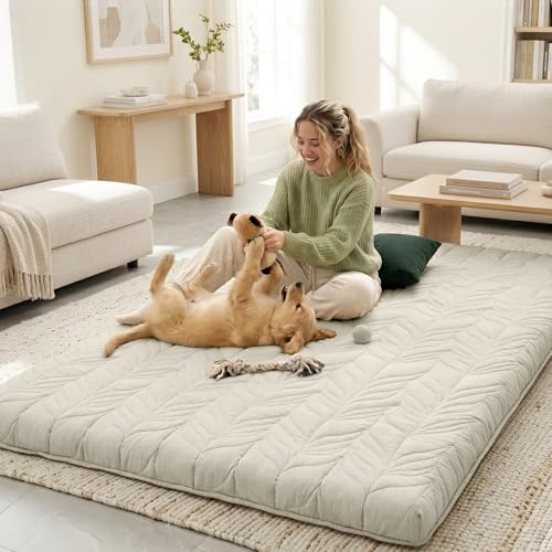 Image of ZonLi Japanese Floor Mattress Futon Mattress King Size, 4 inch Thicken Roll Up Tatami Mat 100% Cotton Washable Cover, Portable & Foldable Floor Bed Mattress for Sleeping, Dormitory, Adult, Khaki