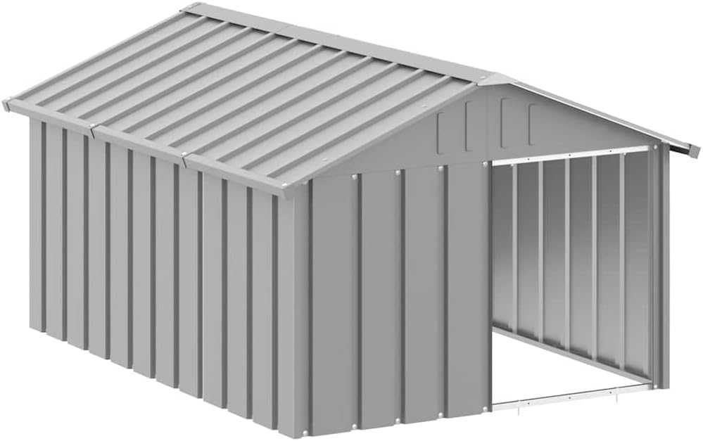 vidaXL Dog House Outdoor Kennel - Gray Galvanized Steel Pet Shelter