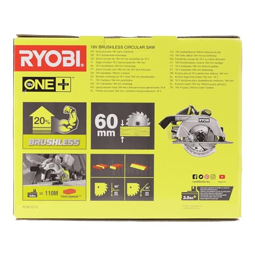 RYOBI R18CS7-0 ONE+ 18V Cordless Brushless Circular Saw (Body Only), Hyper Green 11 RYOBI R18CS7-0 ONE+ 18V Cordless Brushless Circular Saw (Body Only), Hyper Green - Image 11