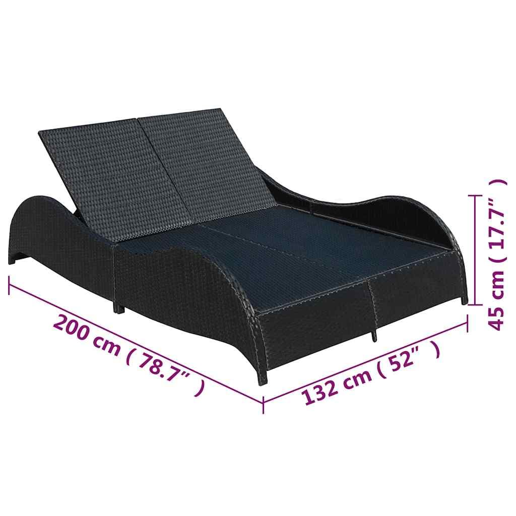 Doppel Sonnenliege Poly Rattan Gartenliege 2 Personen Schwarz