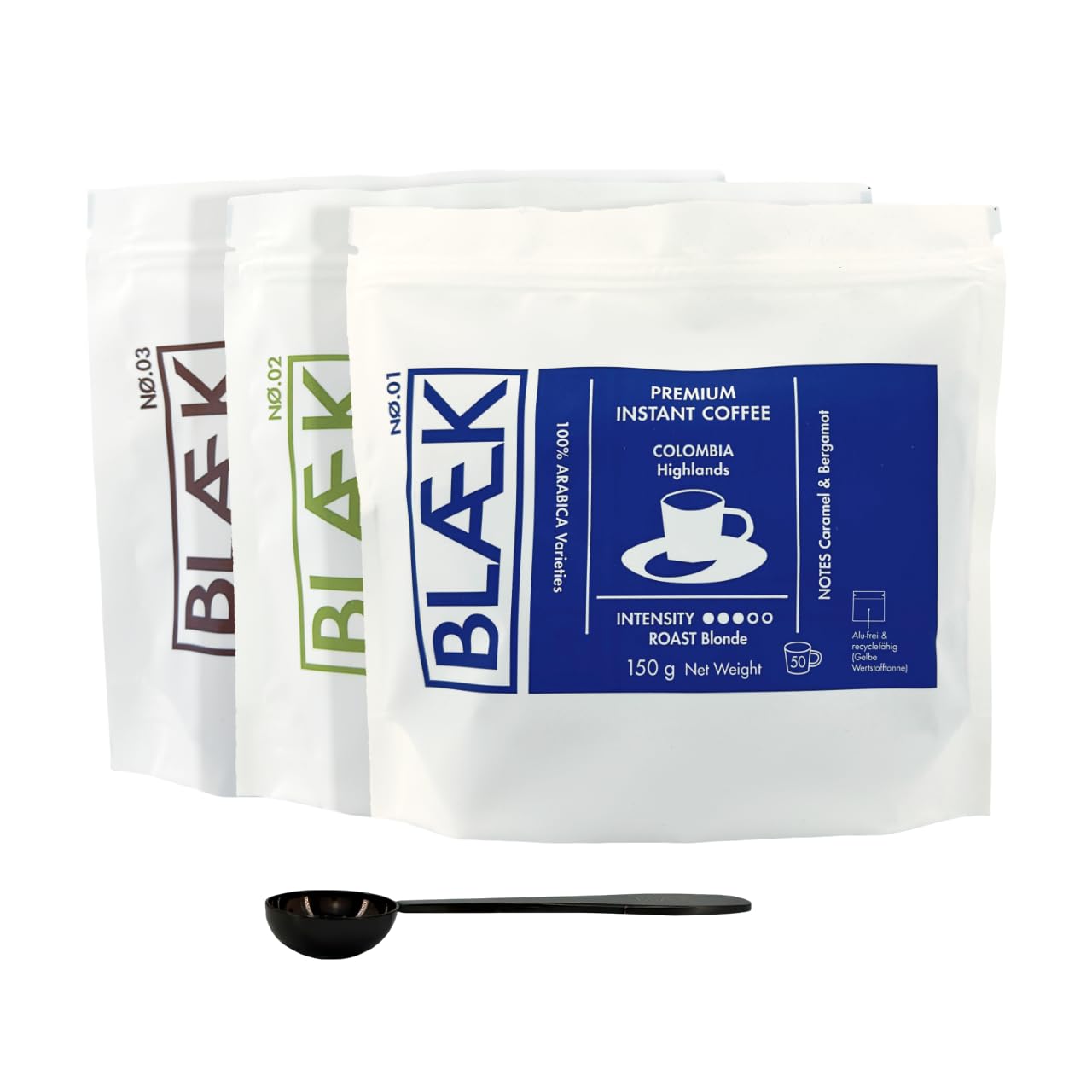 Specialty Instant Kaffee: Blaek Mix 3er Set 150g Bag | löslicher Premium Coffee To Go Pouch säurearm & mild | Arabica Hochland Kaffeebohnen: Medium Roast Espresso koffeinfrei | Hotel Camping Reise