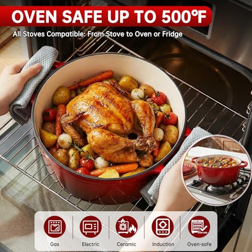 Image of LIFERUN Nonstick Enameled Cast Iron Cookware Set, 7Pcs Pots and Pans Set, Gas /Induction Dutch Oven Set, PFOA & PFAS Free