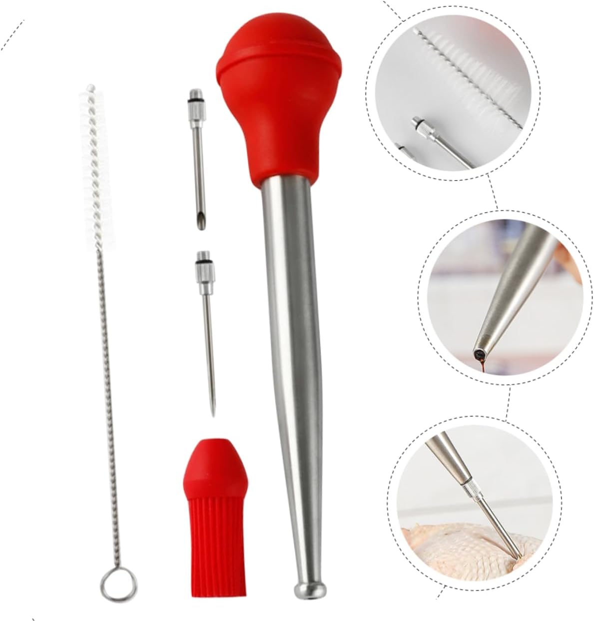 Ciieeo Turkey Baster Silicone Brush and Stainless Steel Injector 304 Stainless Steel Drip Cooking Tool for Marinades Barbecue Sauce and Turkey Seasoning