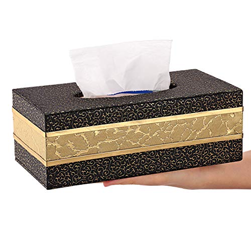 SUNYUROU Tissue Box Cover Rectangular,Black Tissue Box Cover,Rectangle Box Cover for Bathroom Vanity Countertops,Car,Night Stands, Desks and Tables