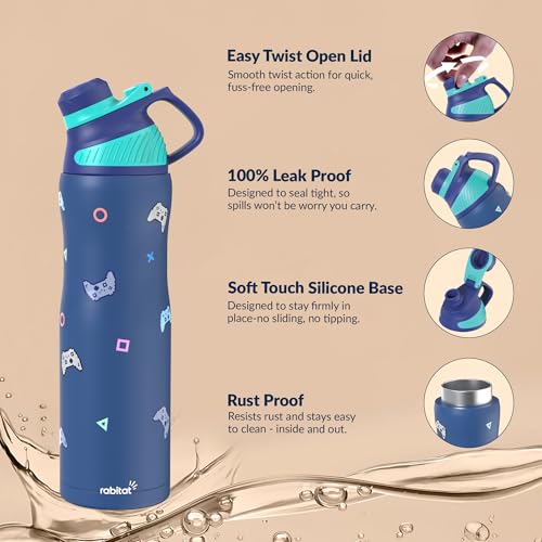 Image of Rabitat ZYLO Max Insulated Water Bottle for School Kids 750ml | Steel Water Bottle for Kids | Kids Water Bottle | 2 Year Brand Warranty | Hot & Cold Upto 24 Hours | School, Gym, Outdoor GameOn