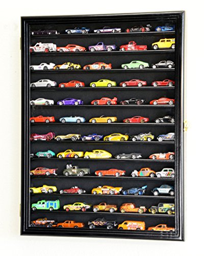 Hot Wheels Matchbox 1/64 scale Diecast Display Case Cabinet Wall Rack w/UV Protection -Black
