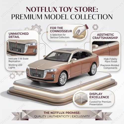 Image of 1:24 Hongqi H9 Diecast Metal Toy Car - Large Size Luxury Sedan Model Car, Realistic Toy Car for Kids & Collectors with Openable Doors [Random Color] [Pack of 1]