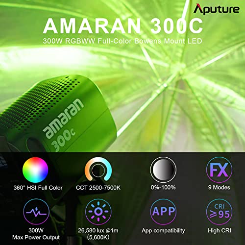 Image of Aputure amaran 300c Video Lighting,300W RGBWW Full Color Bowens Mount LED Video Light,CCT 2,500K~7,500K 26,580 lux @ 1m APP Control Continuous Lighting for Photography, Studio Light - Grey