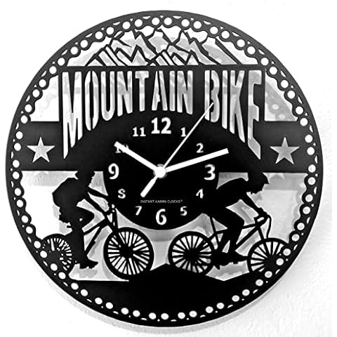 Instant Karma Clocks Wall Clock Mountain Bike Cycling Bicycle Hiking Tour, HDF Wood Coated Finish Black Color Cover