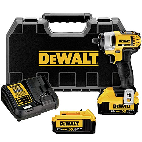 DEWALT 20V MAX* Impact Driver Kit, 4.0-Ah, 1/4-Inch (DCF885M2), Yellow